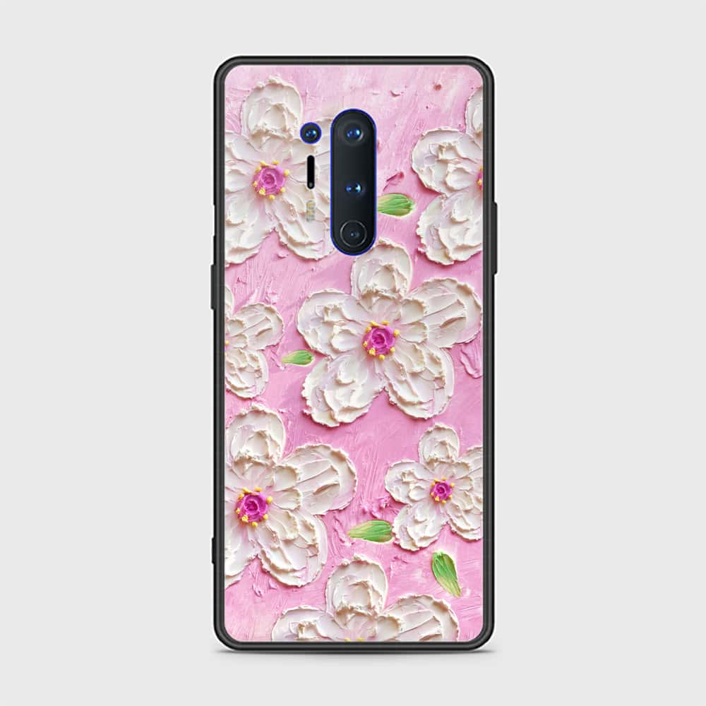 OnePlus 8 Pro Cover - Floral Series - Design 5 - Pink & White - HQ Ultra Shine Premium Infinity Glass Soft Silicon Borders Case