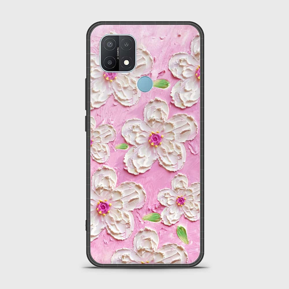 Oppo A15 Cover - Floral Series - Design 5 - Pink & White - HQ Ultra Shine Premium Infinity Glass Soft Silicon Borders Case