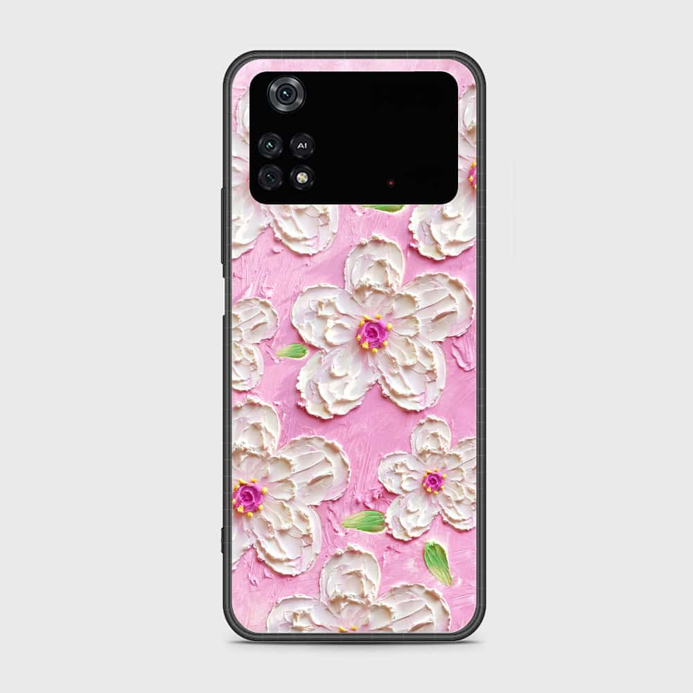 Xiaomi Poco M4 Pro Cover - Floral Series - Design 5 - Pink & White - HQ Ultra Shine Premium Infinity Glass Soft Silicon Borders Case