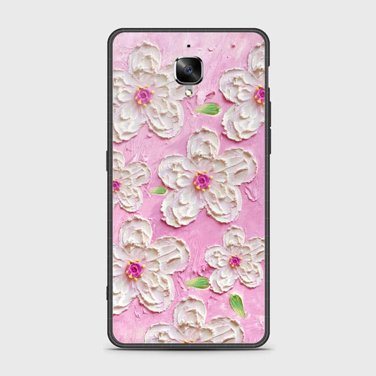 OnePlus 3 Cover - Floral Series - Design 5 - Pink & White - HQ Ultra Shine Premium Infinity Glass Soft Silicon Borders Case