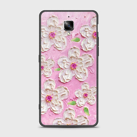 OnePlus 3 Cover - Floral Series - Design 5 - Pink & White - HQ Ultra Shine Premium Infinity Glass Soft Silicon Borders Case