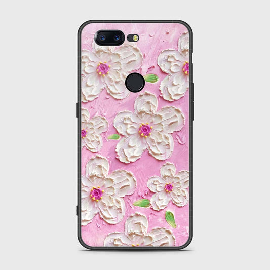 OnePlus 5T Cover - Floral Series - Design 5 - Pink & White - HQ Ultra Shine Premium Infinity Glass Soft Silicon Borders Case