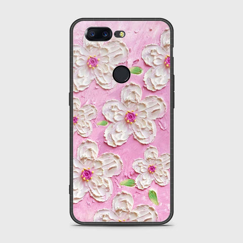 OnePlus 5T Cover - Floral Series - Design 5 - Pink & White - HQ Ultra Shine Premium Infinity Glass Soft Silicon Borders Case