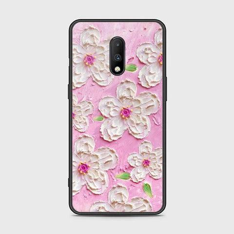 OnePlus 7 Cover - Floral Series - Design 5 - Pink & White - HQ Ultra Shine Premium Infinity Glass Soft Silicon Borders Case