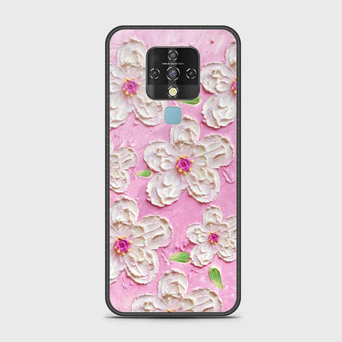 Tecno Camon 16 Cover - Floral Series - Design 5 - Pink & White - HQ Ultra Shine Premium Infinity Glass Soft Silicon Borders Case