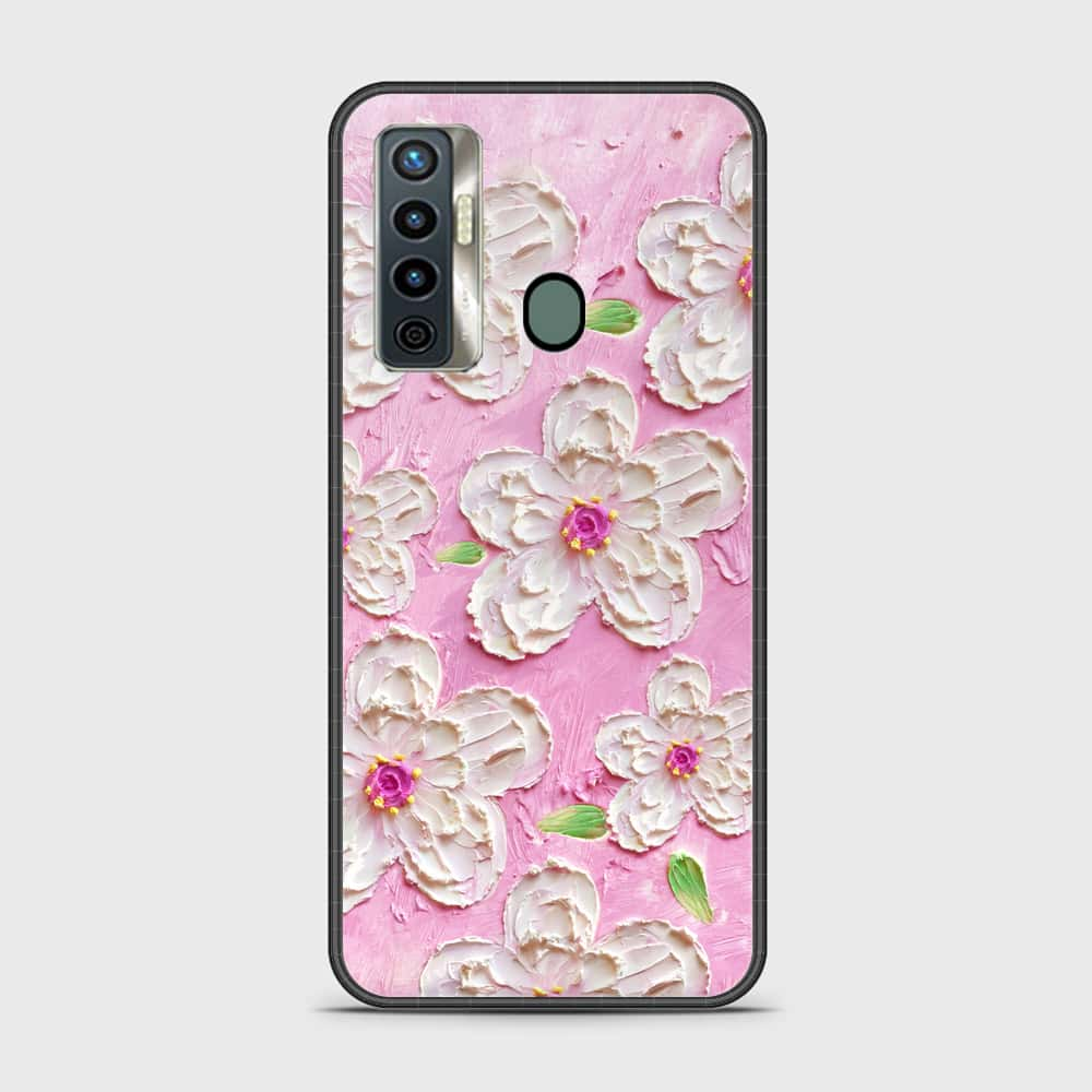 Tecno Camon 17 Cover - Floral Series - Design 5 - Pink & White - HQ Ultra Shine Premium Infinity Glass Soft Silicon Borders Case