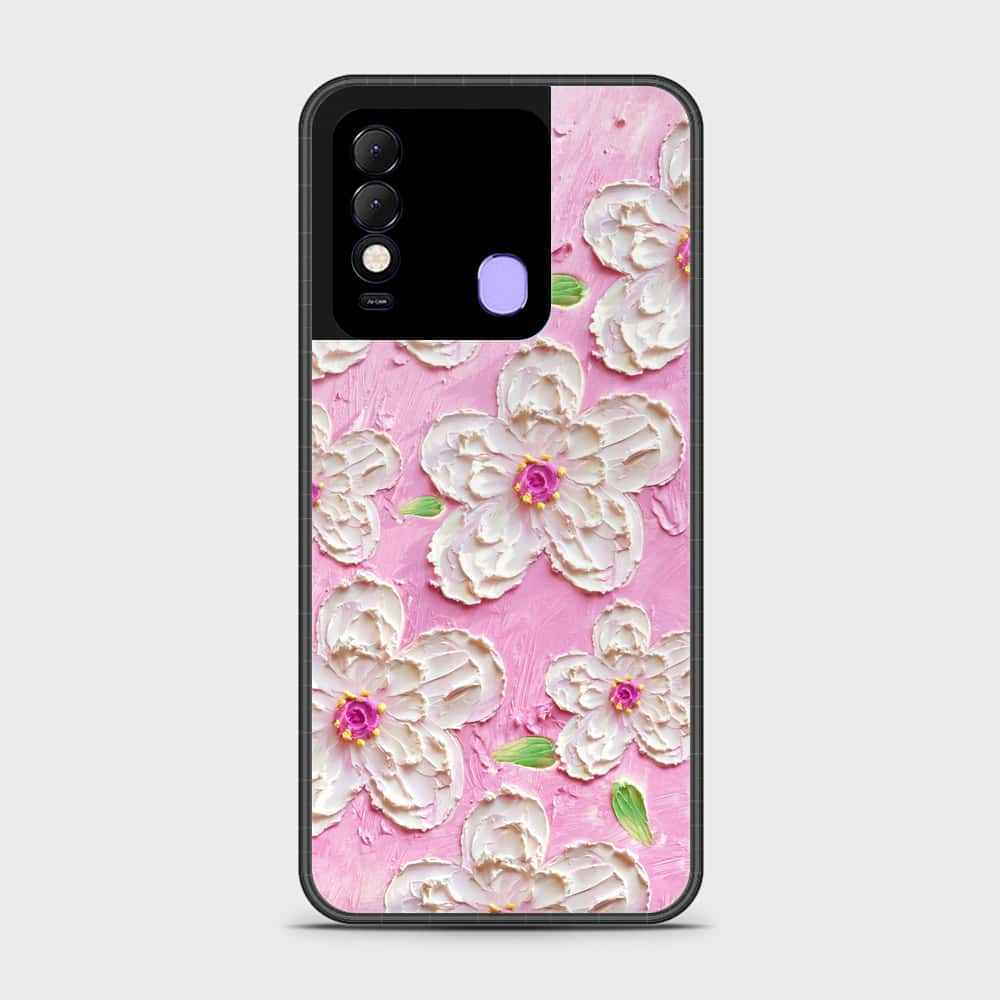 Tecno Spark 8 Cover - Floral Series - Design 5 - Pink & White - HQ Ultra Shine Premium Infinity Glass Soft Silicon Borders Case