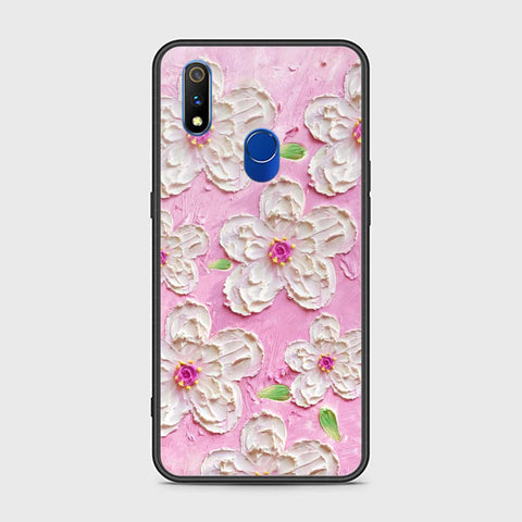 Realme 3 Pro Cover - Floral Series - Design 5 - Pink & White - HQ Ultra Shine Premium Infinity Glass Soft Silicon Borders Case