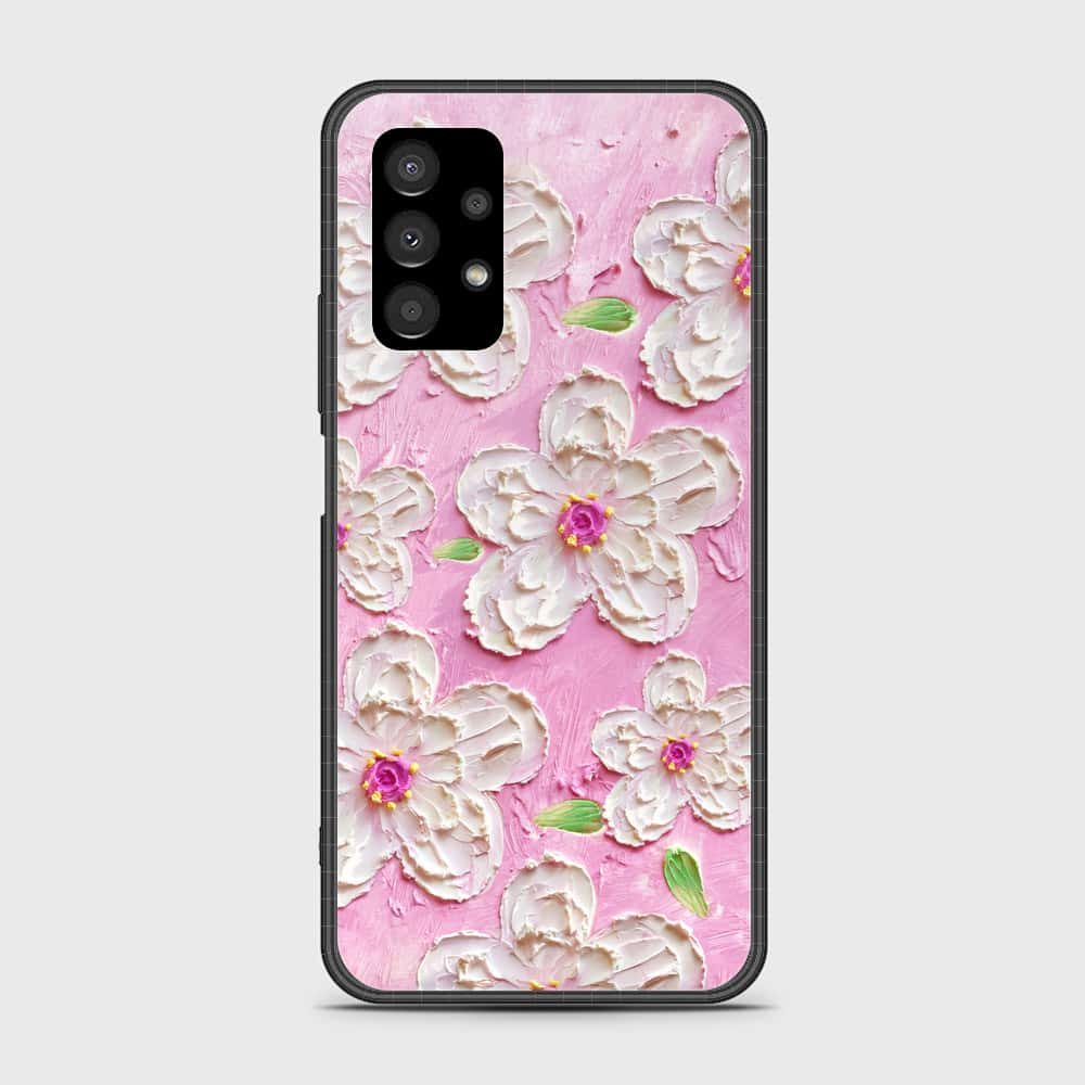 Samsung Galaxy A13 Cover - Floral Series - Design 5 - Pink & White - HQ Ultra Shine Premium Infinity Glass Soft Silicon Borders Case