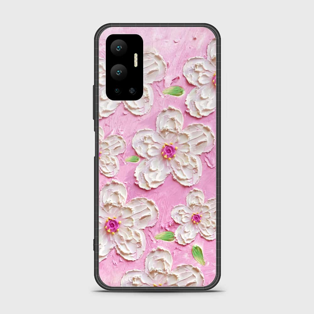 Infinix Hot 12 Cover - Floral Series - Design 5 - Pink & White - HQ Ultra Shine Premium Infinity Glass Soft Silicon Borders Case