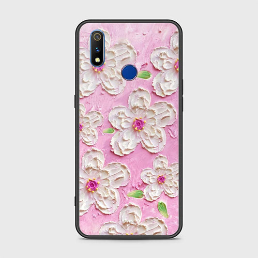 Realme 3 Cover - Floral Series - Design 5 - Pink & White - HQ Ultra Shine Premium Infinity Glass Soft Silicon Borders Case