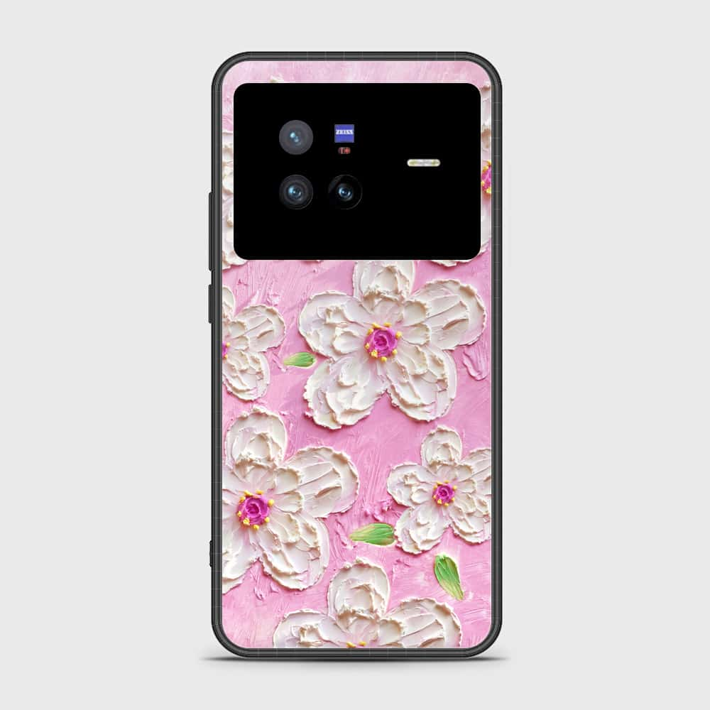 Vivo X80 Cover - Floral Series - Design 5 - Pink & White - HQ Ultra Shine Premium Infinity Glass Soft Silicon Borders Case