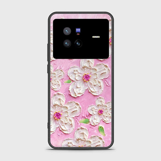 Vivo X80 Cover - Floral Series - Design 5 - Pink & White - HQ Ultra Shine Premium Infinity Glass Soft Silicon Borders Case