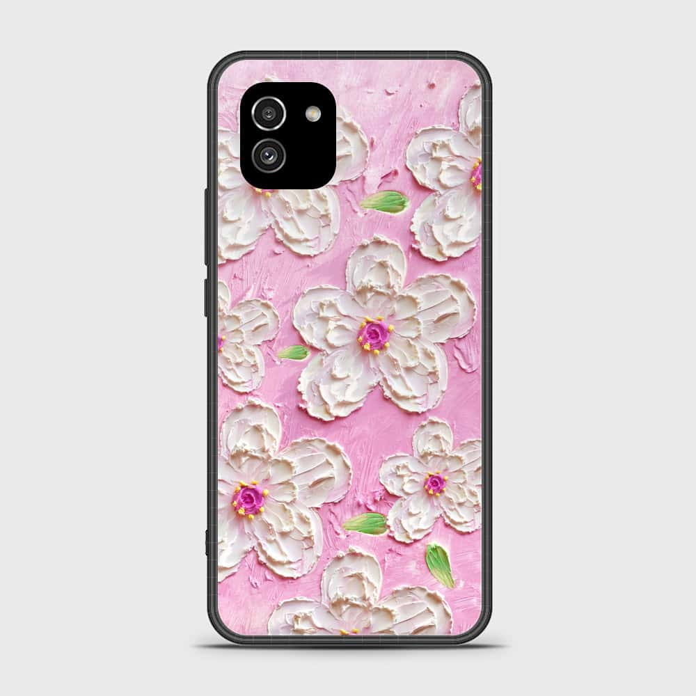 Samsung Galaxy A03 Cover - Floral Series - Design 5 - Pink & White - HQ Ultra Shine Premium Infinity Glass Soft Silicon Borders Case