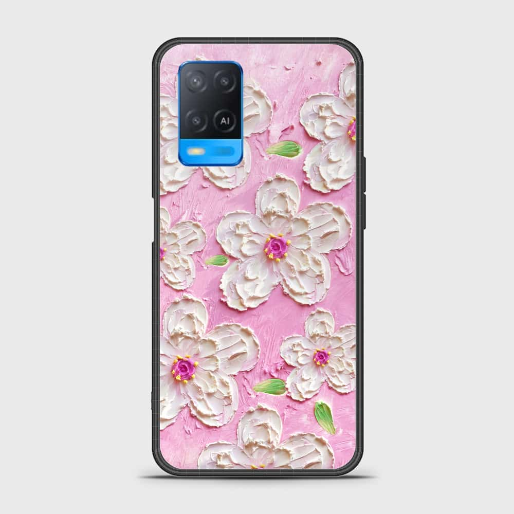 Oppo A54 4G Cover - Floral Series - Design 5 - Pink & White - HQ Ultra Shine Premium Infinity Glass Soft Silicon Borders Case