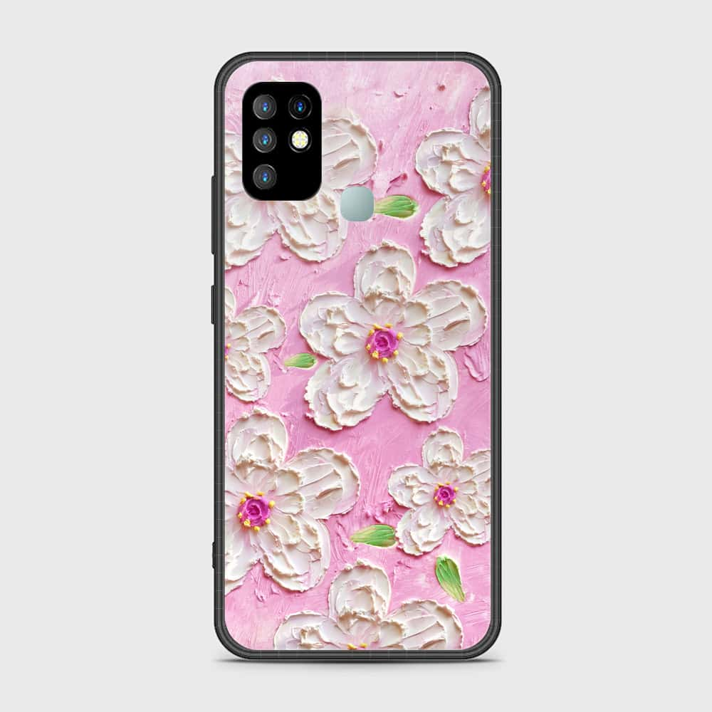 Infinix Hot 10 Cover - Floral Series - Design 5 - Pink & White - HQ Ultra Shine Premium Infinity Glass Soft Silicon Borders Case