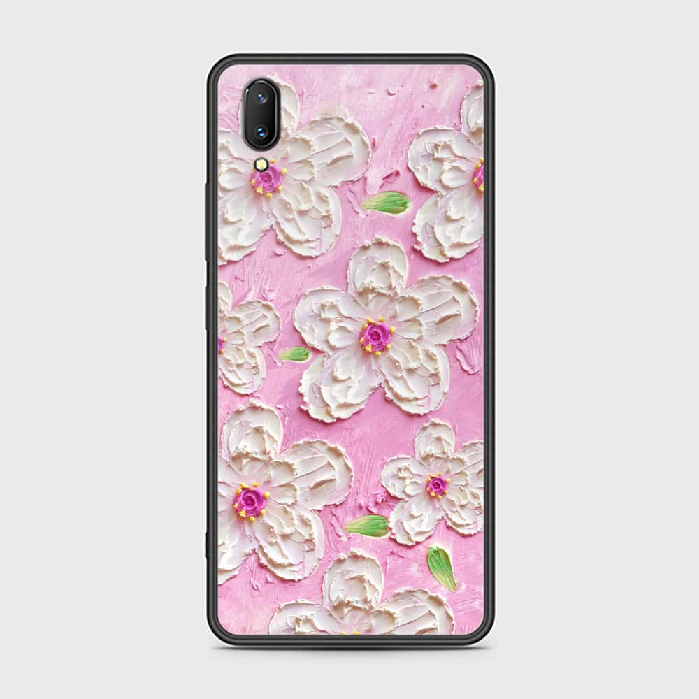 Vivo V11 Pro Cover - Floral Series - Design 5 - Pink & White - HQ Ultra Shine Premium Infinity Glass Soft Silicon Borders Case