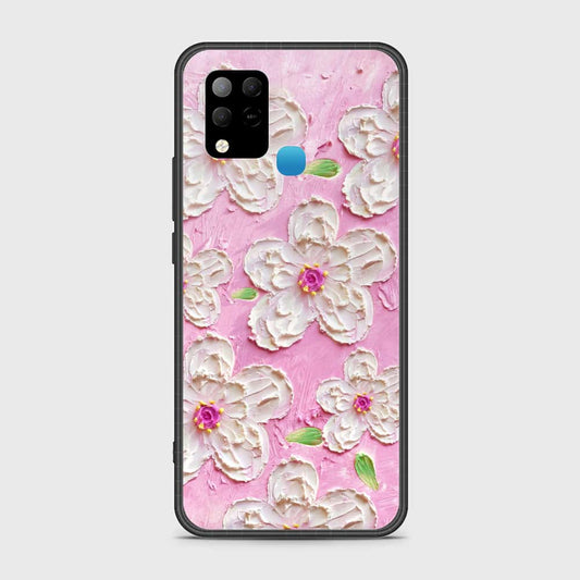 Infinix Hot 10T Cover - Floral Series - Design 5 - Pink & White - HQ Ultra Shine Premium Infinity Glass Soft Silicon Borders Case