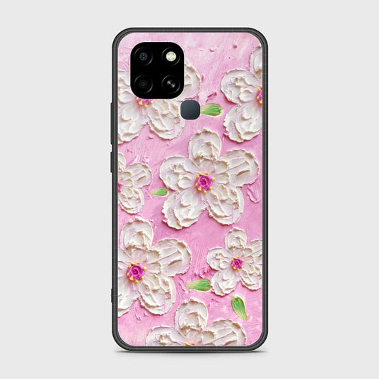 Infinix Smart 6 Cover - Floral Series - Design 5 - Pink & White - HQ Ultra Shine Premium Infinity Glass Soft Silicon Borders Case