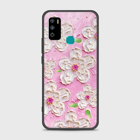 Infinix Hot 9 Play Cover - Floral Series - Design 5 - Pink & White - HQ Ultra Shine Premium Infinity Glass Soft Silicon Borders Case