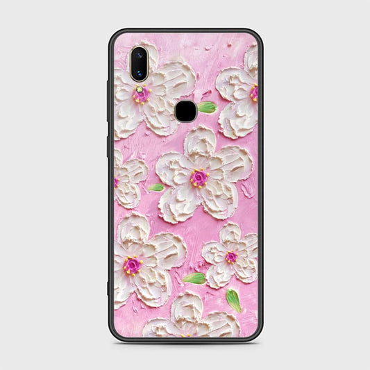 Vivo V11 Cover - Floral Series - Design 5 - Pink & White - HQ Ultra Shine Premium Infinity Glass Soft Silicon Borders Case