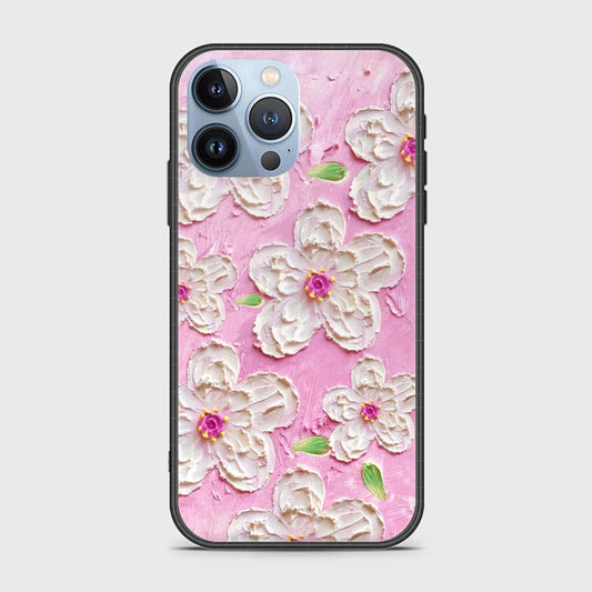 iPhone 14 Pro Max Cover - Floral Series - Design 5 - Pink & White - HQ Ultra Shine Premium Infinity Glass Soft Silicon Borders Case