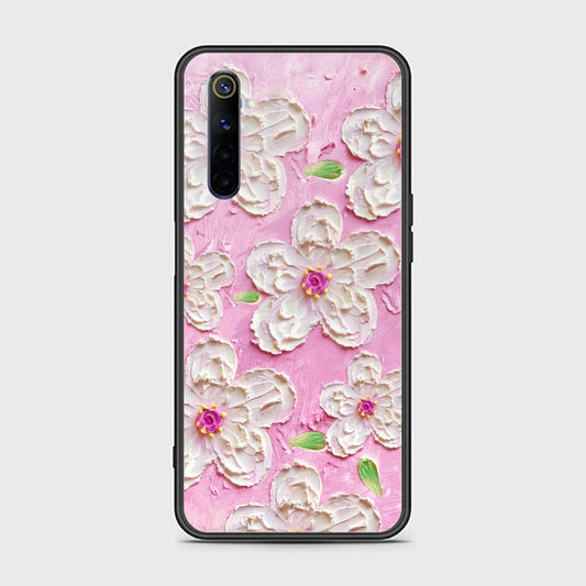 Realme 6 Cover - Floral Series - Design 5 - Pink & White - HQ Ultra Shine Premium Infinity Glass Soft Silicon Borders Case