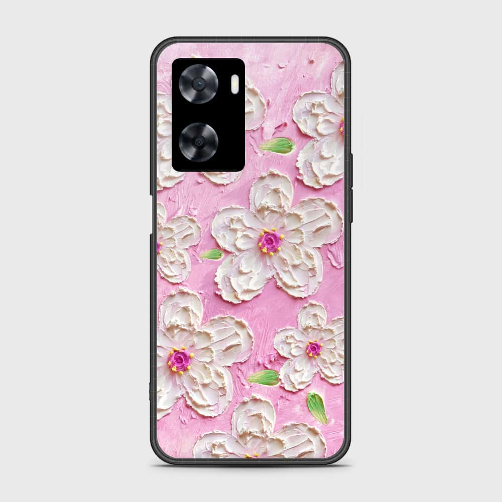 Oppo A57s Cover - Floral Series - Design 5 - Pink & White - HQ Ultra Shine Premium Infinity Glass Soft Silicon Borders Case