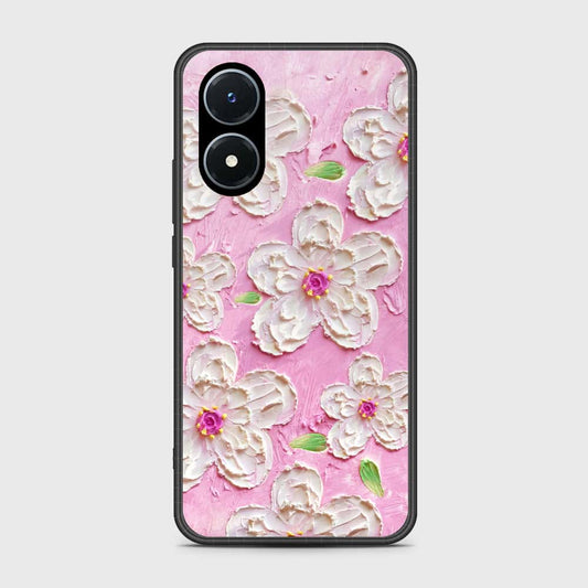 Vivo Y02s Cover - Floral Series - Design 5 - Pink & White - HQ Ultra Shine Premium Infinity Glass Soft Silicon Borders Case