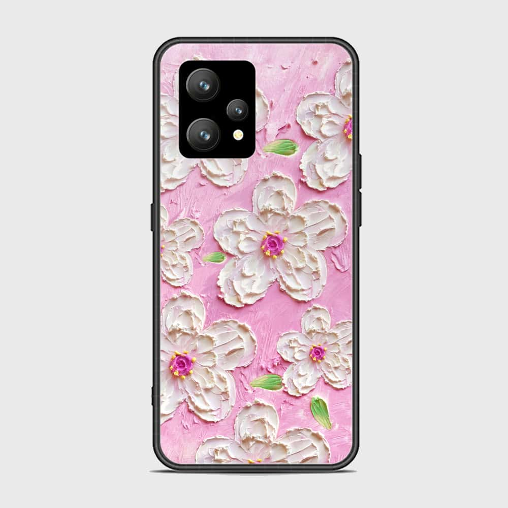 Realme 9 Cover - Floral Series - Design 5 - Pink & White - HQ Ultra Shine Premium Infinity Glass Soft Silicon Borders Case