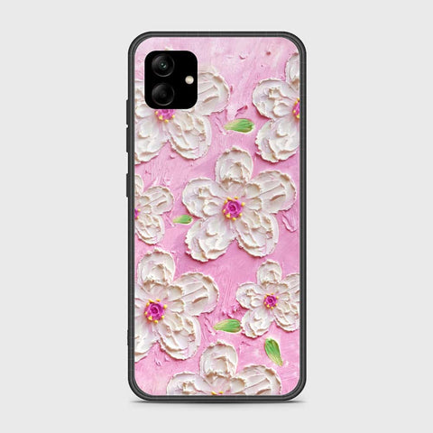 Samsung Galaxy A04 Cover - Floral Series - Design 5 - Pink & White - HQ Ultra Shine Premium Infinity Glass Soft Silicon Borders Case