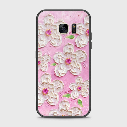 Samsung Galaxy S7 Cover - Floral Series - Design 5 - Pink & White - HQ Ultra Shine Premium Infinity Glass Soft Silicon Borders Case