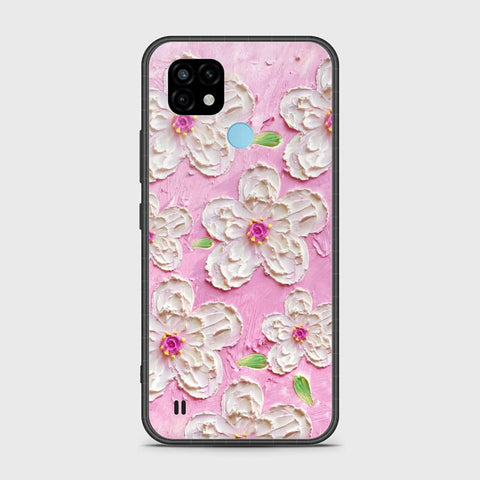 Realme C21 Cover - Floral Series - Design 5 - Pink & White - HQ Ultra Shine Premium Infinity Glass Soft Silicon Borders Case