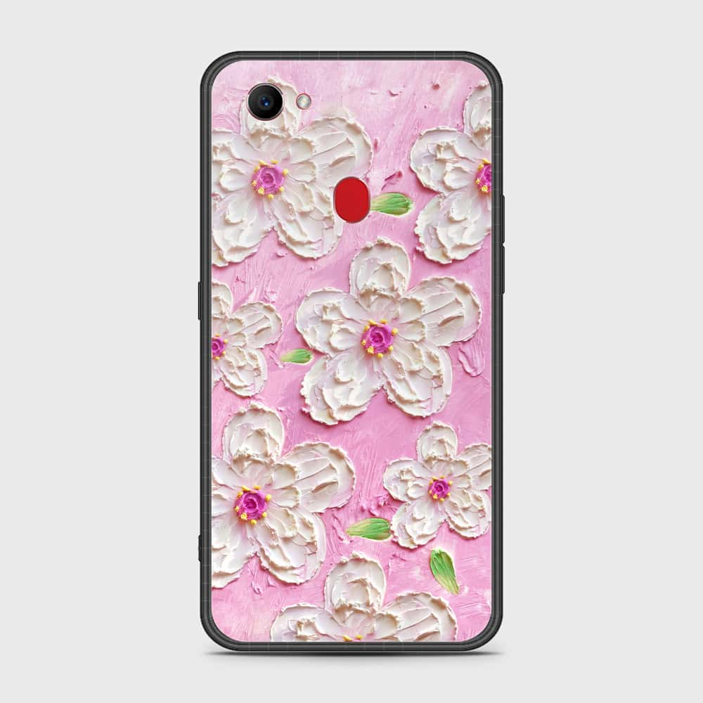 Oppo F7 Cover - Floral Series - Design 5 - Pink & White - HQ Ultra Shine Premium Infinity Glass Soft Silicon Borders Case