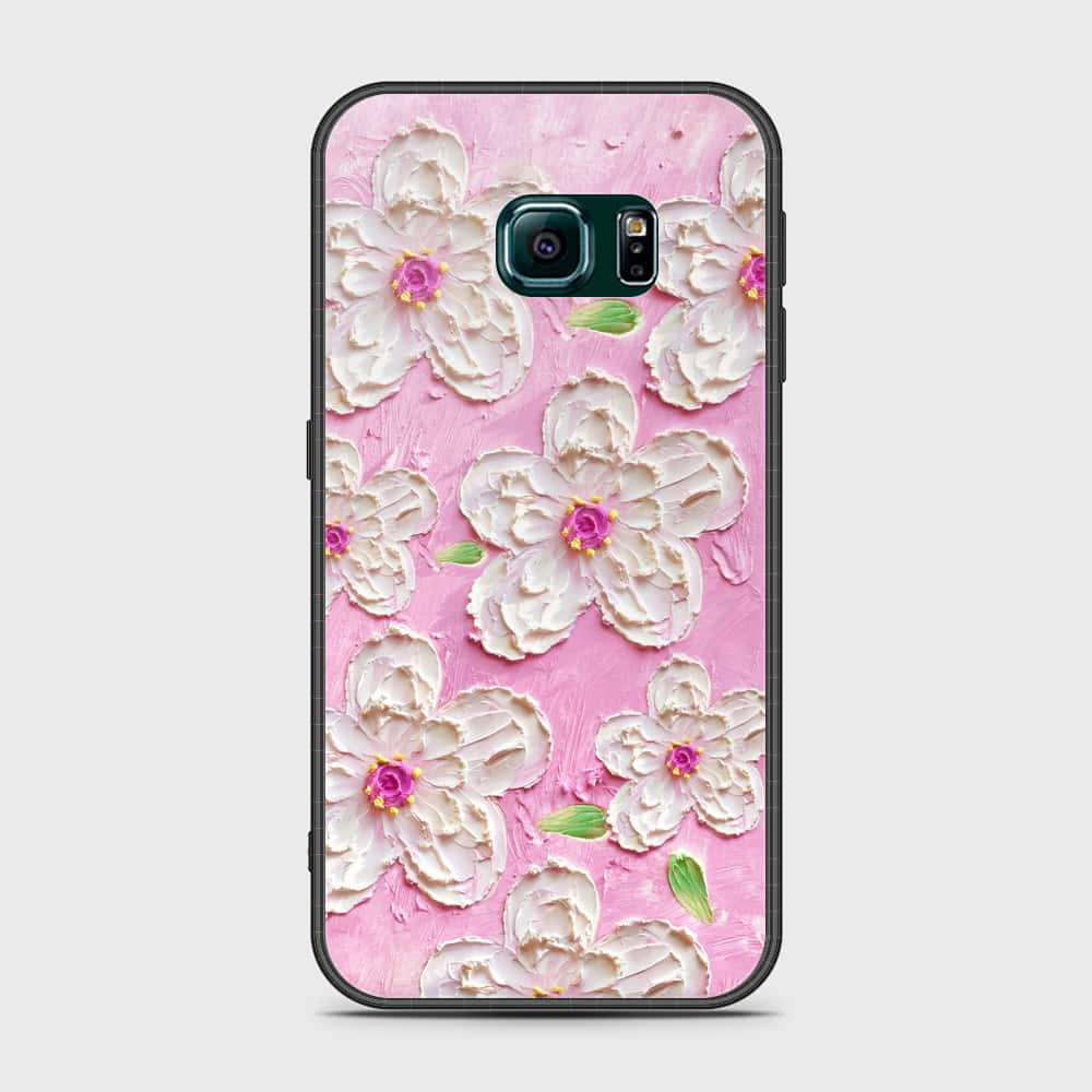 Samsung Galaxy S6 Edge Cover - Floral Series - Design 5 - Pink & White - HQ Ultra Shine Premium Infinity Glass Soft Silicon Borders Case