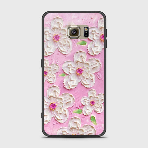 Samsung Galaxy S6 Cover - Floral Series - Design 5 - Pink & White - HQ Ultra Shine Premium Infinity Glass Soft Silicon Borders Case