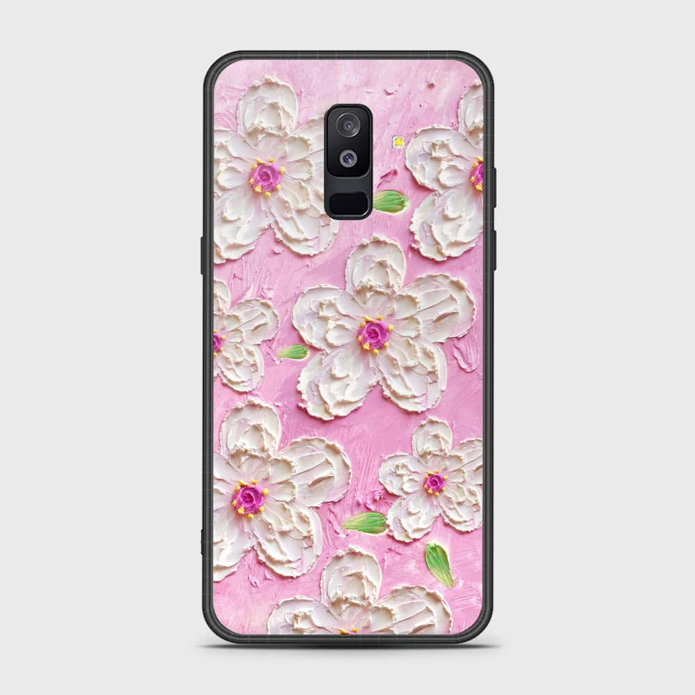 Samsung Galaxy A6 Plus 2018 Cover - Floral Series - Design 5 - Pink & White - HQ Ultra Shine Premium Infinity Glass Soft Silicon Borders Case