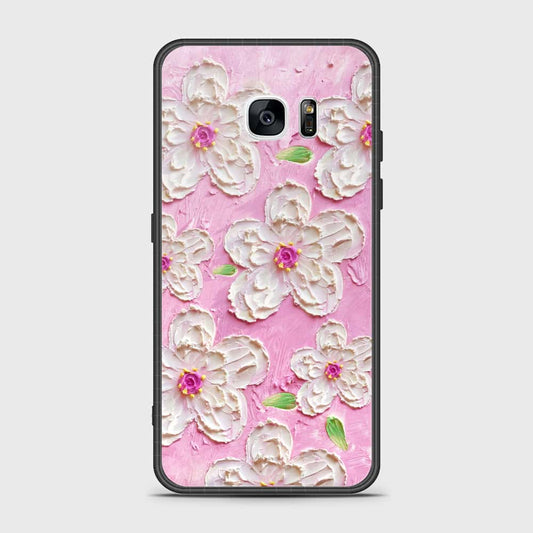 Samsung Galaxy S7 Edge Cover - Floral Series - Design 5 - Pink & White - HQ Ultra Shine Premium Infinity Glass Soft Silicon Borders Case