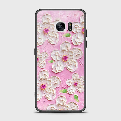 Samsung Galaxy S7 Edge Cover - Floral Series - Design 5 - Pink & White - HQ Ultra Shine Premium Infinity Glass Soft Silicon Borders Case