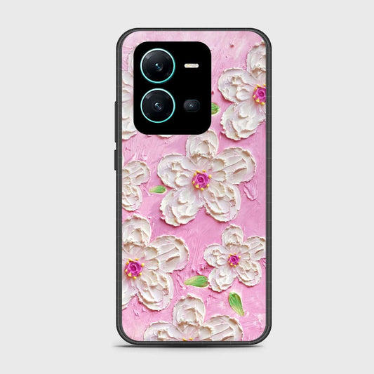 Vivo V25 5G Cover - Floral Series - Design 5 - Pink & White - HQ Ultra Shine Premium Infinity Glass Soft Silicon Borders Case