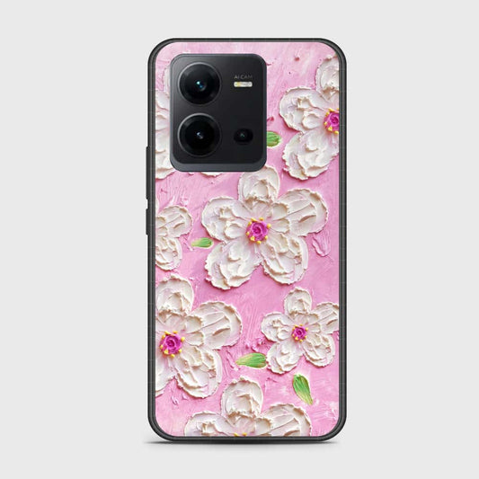 Vivo V25e Cover - Floral Series - Design 5 - Pink & White - HQ Ultra Shine Premium Infinity Glass Soft Silicon Borders Case