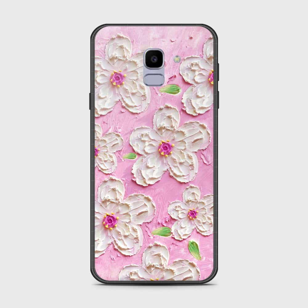 Samsung Galaxy J6 2018 Cover - Floral Series - Design 5 - Pink & White - HQ Ultra Shine Premium Infinity Glass Soft Silicon Borders Case