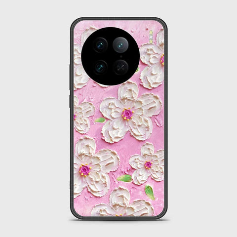 Vivo X90 Pro Cover - Floral Series - Design 5 - Pink & White - HQ Ultra Shine Premium Infinity Glass Soft Silicon Borders Case