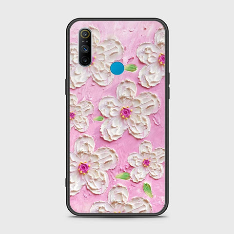 Realme 5s Cover - Floral Series - Design 5 - Pink & White - HQ Ultra Shine Premium Infinity Glass Soft Silicon Borders Case