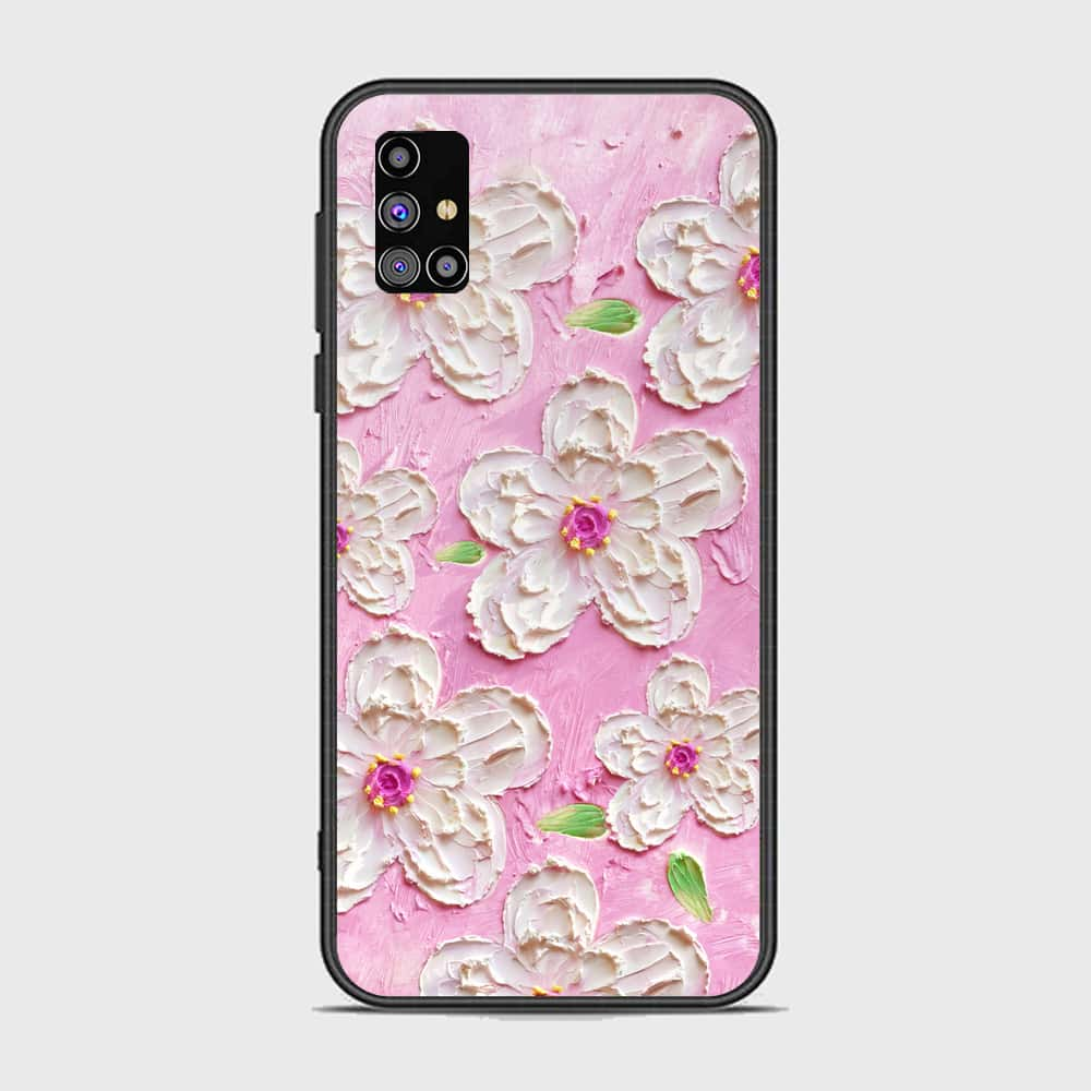 Samsung Galaxy M31s Cover - Floral Series - Design 5 - Pink & White - HQ Ultra Shine Premium Infinity Glass Soft Silicon Borders Case