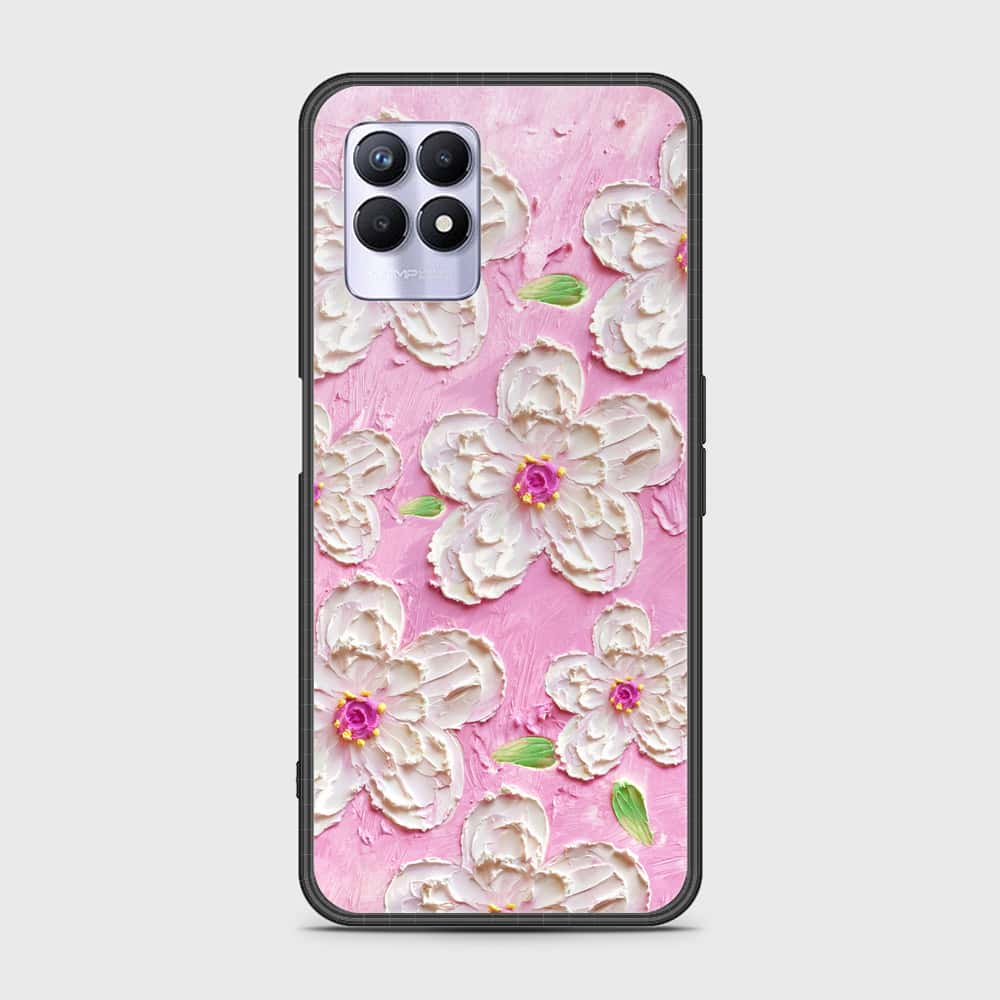 Realme 8i Cover - Floral Series - Design 5 - Pink & White - HQ Ultra Shine Premium Infinity Glass Soft Silicon Borders Case