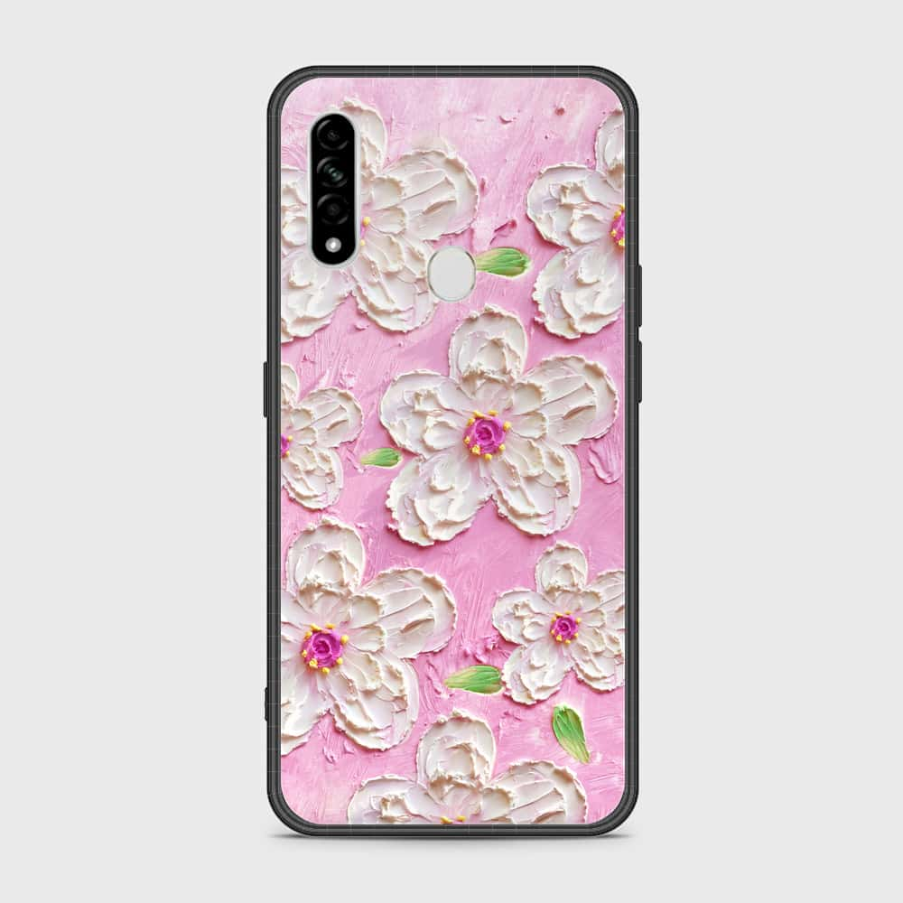 Oppo A8 Cover - Floral Series - Design 5 - Pink & White - HQ Ultra Shine Premium Infinity Glass Soft Silicon Borders Case