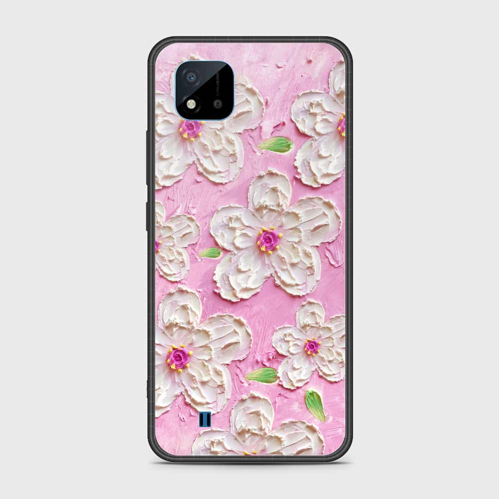 Realme Narzo 50i Cover - Floral Series - Design 5 - Pink & White - HQ Ultra Shine Premium Infinity Glass Soft Silicon Borders Case