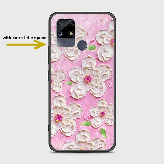 Realme Narzo 30A Cover - Floral Series - Design 5 - Pink & White - HQ Ultra Shine Premium Infinity Glass Soft Silicon Borders Case