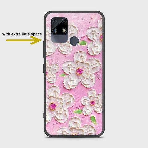 Realme C25 Cover - Floral Series - Design 5 - Pink & White - HQ Ultra Shine Premium Infinity Glass Soft Silicon Borders Case